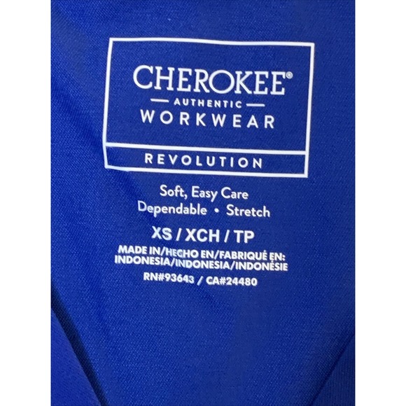Cherokee Authentic Workwear New Scrub Top Women Galaxy Blue XS 3 Pockets V Neck - Picture 4 of 5